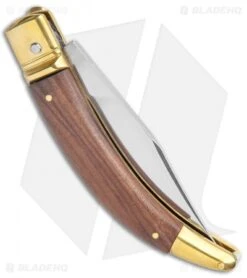 AGA Campolin Diana Lever Lock Automatic Brass Wood Knife (3.75" Satin) -Automatic Knives Shop AGA Campolin Diana LL Auto Brass Wood Satin BHQ 135444 jr side