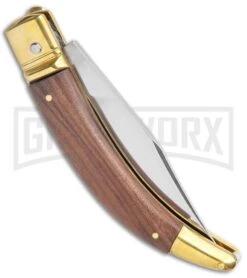 AGA Campolin Diana Wood Lever Lock Automatic Brass/Wood Knife - 3.75 Satin -Automatic Knives Shop AGA Campolin Diana LL Auto Brass Wood Satin BHQ 135444 jr side large
