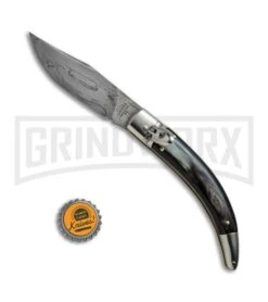 AGA Campolin Diana Dark Horn Lever Lock Automatic Knife - Damascus Plain -Automatic Knives Shop AGA Campolin Diana LL Damascus Dark Horn BHQ 67443 jr bottlecap large