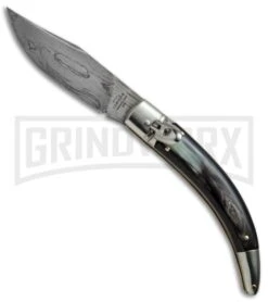 AGA Campolin Diana Dark Horn Lever Lock Automatic Knife - Damascus Plain