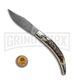 AGA Campolin Diana Stag Horn Lever Lock Automatic Knife - Damascus -Automatic Knives Shop AGA Campolin Diana LL Damascus Stag Horn BHQ 67441 jr bottlecap large