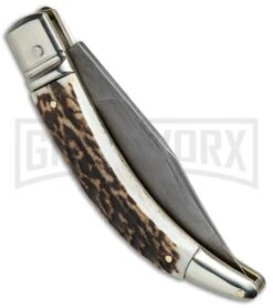 AGA Campolin Diana Stag Horn Lever Lock Automatic Knife - Damascus -Automatic Knives Shop AGA Campolin Diana LL Damascus Stag Horn BHQ 67441 jr side large