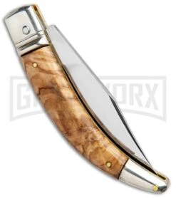 AGA Campolin Diana Olive Wood Lever Lock Automatic Knife - Satin Plain -Automatic Knives Shop AGA Campolin Diana Lever Lock Auto Olive Wood Satin BHQ 95348 jr side large