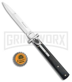 AGA Campolin Dominius Ebony Leverlock Automatic Knife - Bayonet Satin Plain -Automatic Knives Shop AGA Campolin Dominius Ebony LL Auto Bayo Satin GO DOM23 EB BHQ 99910 jr bottlecap large