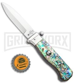AGA Campolin Piccolo Abalone Italian Automatic Knife - Satin Plain -Automatic Knives Shop AGA Campolin Piccolo Italian Stiletto Auto Abalone Satin BHQ 92868 jr bottlecap large