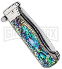 AGA Campolin Piccolo Abalone Italian Automatic Knife - Satin Plain -Automatic Knives Shop AGA Campolin Piccolo Italian Stiletto Auto Abalone Satin BHQ 92868 jr side large