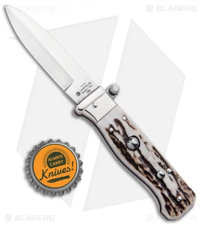 AGA Campolin Piccolo Italian Stiletto Automatic Knife Stag (2.8" Satin) 4 AGA Campolin Piccolo Italian Stiletto Automatic Knife Stag (2.8" Satin) - Image 4
