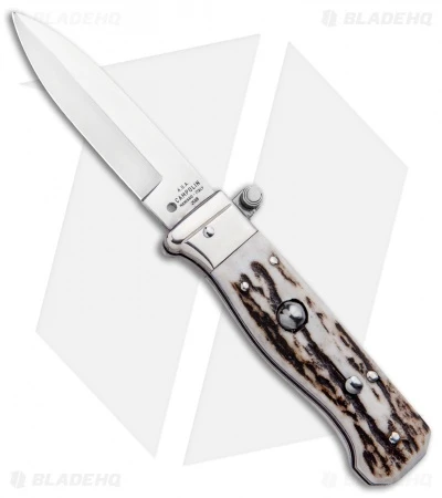 AGA Campolin Piccolo Italian Stiletto Automatic Knife Stag (2.8" Satin) 1 AGA Campolin Piccolo Italian Stiletto Automatic Knife Stag (2.8" Satin)