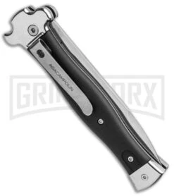 AGA Campolin Zero Black Coated Leverlock Automatic Knife - Bayo Polish Plain -Automatic Knives Shop AGA Campolin Zero Bayo LL Auto Black Coated Polish AGA01LN LB BHQ 92041 jr side large