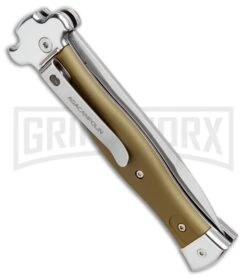 AGA Campolin Zero OD Green Aluminum Leverlock Automatic Knife - Bayo Satin Plain -Automatic Knives Shop AGA Campolin Zero Bayo LL Auto Green Alum Satin AGA01ALOD LB BHQ 99414 jr side large