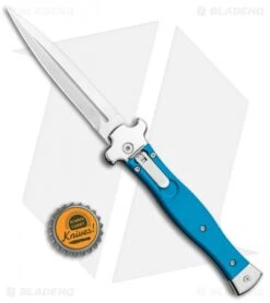 AGA Campolin Zero Dagger Leverlock Automatic Knife Blue G-10 (3.75" Satin) -Automatic Knives Shop AGA Campolin Zero Dagger LL Auto Blue G 10 Satin BHQ 117112 jr bottlecap