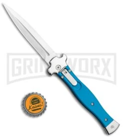 AGA Campolin Zero Blue G-10 Leverlock Automatic Knife - Dagger Satin Plain -Automatic Knives Shop AGA Campolin Zero Dagger LL Auto Blue G 10 Satin BHQ 117112 jr bottlecap large