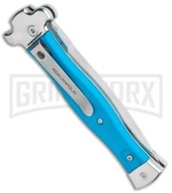 AGA Campolin Zero Blue G-10 Leverlock Automatic Knife - Dagger Satin Plain -Automatic Knives Shop AGA Campolin Zero Dagger LL Auto Blue G 10 Satin BHQ 117112 jr side large