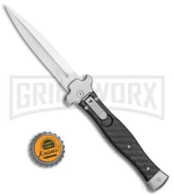 AGA Campolin Zero Carbon Fiber Leverlock Automatic Knife - Dagger Satin Plain -Automatic Knives Shop AGA Campolin Zero Dagger LL Auto CF Satin AGA01CF SD BHQ 79656 jr bottlecap large