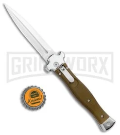 AGA Campolin Zero Green Aluminum Leverlock Automatic Knife - Dagger Satin Plain -Automatic Knives Shop AGA Campolin Zero Dagger LL Auto Green Alum Satin AGA01ALOD LD BHQ 99415 jr bottlecap large