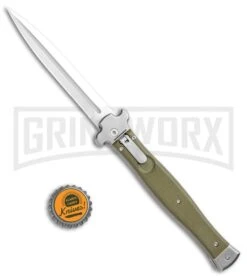 AGA Campolin Zero+ Green G-10 Leverlock Automatic Knife - Dagger Satin Plain 2.0 -Automatic Knives Shop AGA Campolin Zero Dagger LL Auto Green G 10 Satin BHQ 105462 jr bottlecap large