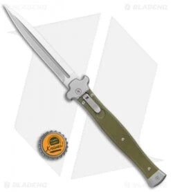 AGA Campolin Zero+ Dagger Leverlock Automatic Green G-10 (4.5" Satin M390) -Automatic Knives Shop AGA Campolin Zero Dagger LL Auto Green G 10 Satin BHQ 134844 jr bottlecap