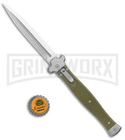 AGA Campolin Zero+ Green G-10 Leverlock Automatic Knife - Dagger Satin M390 -Automatic Knives Shop AGA Campolin Zero Dagger LL Auto Green G 10 Satin BHQ 134844 jr bottlecap large