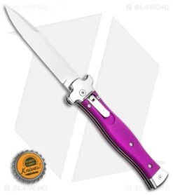 AGA Campolin Zero Italian Leverlock Automatic Knife Violet G-10 (3.75" Tumbled) -Automatic Knives Shop AGA Campolin Zero Dagger Leverlock Automatic Knife Black G 10 3.75in Satin AGA01N SD BHQ 74035 LS Bottlecap 2