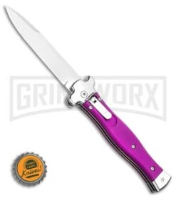 AGA Campolin Zero Violet Leverlock Auto Knife - Bayonet Tumbled -Automatic Knives Shop AGA Campolin Zero Dagger Leverlock Automatic Knife Black G 10 3.75in Satin AGA01N SD BHQ 74035 LS Bottlecap 2 large
