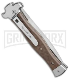 AGA Campolin Zero Brown G-10 Leverlock Automatic Knife - Dagger Satin Plain -Automatic Knives Shop AGA Campolin Zero Dagger leverlock brown G10 satin BHQ 74942 er spine large