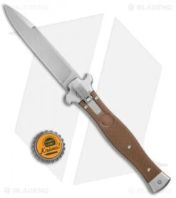 AGA Campolin Zero Italian Leverlock Automatic Knife Brown G-10 (3.75" Satin) -Automatic Knives Shop AGA Campolin Zero G 10 Brown SW AGA01M SB BP 20044 jr bottlecap