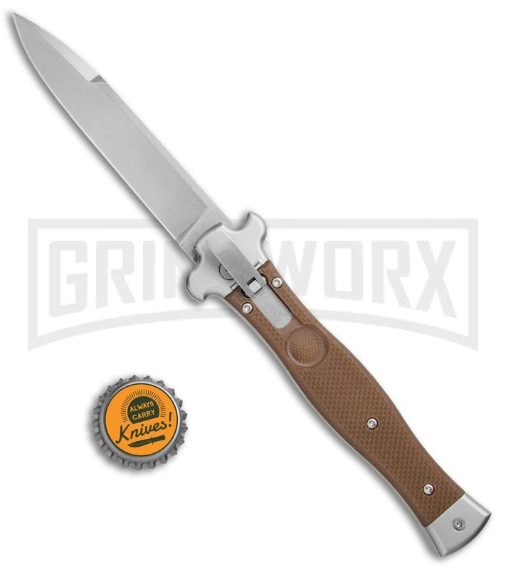 AGA Campolin Zero Brown G-10 Leverlock Automatic Knife - Bayonet Satin Plain 4 AGA Campolin Zero Brown G-10 Leverlock Automatic Knife - Bayonet Satin Plain - Image 4