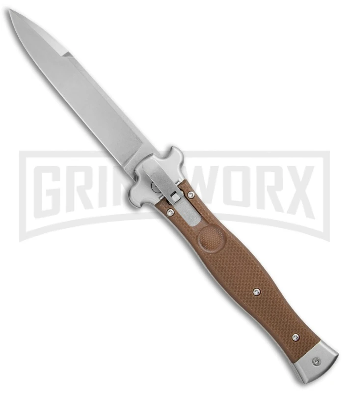 AGA Campolin Zero Brown G-10 Leverlock Automatic Knife - Bayonet Satin Plain 1 AGA Campolin Zero Brown G-10 Leverlock Automatic Knife - Bayonet Satin Plain