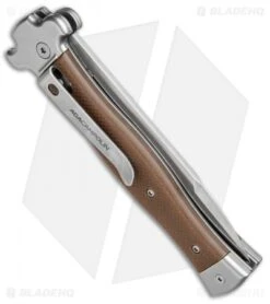AGA Campolin Zero Italian Leverlock Automatic Knife Brown G-10 (3.75" Satin) -Automatic Knives Shop AGA Campolin Zero G 10 Brown SW AGA01M SB BP 20044 jr side