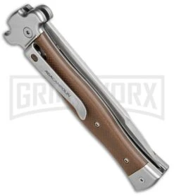 AGA Campolin Zero Brown G-10 Leverlock Automatic Knife - Bayonet Satin Plain 6 AGA Campolin Zero Brown G-10 Leverlock Automatic Knife - Bayonet Satin Plain -Automatic Knives Shop AGA Campolin Zero G 10 Brown SW AGA01M SB BP 20044 jr side large