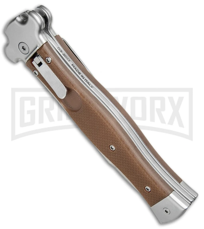 AGA Campolin Zero Brown G-10 Leverlock Automatic Knife - Bayonet Satin Plain 2 AGA Campolin Zero Brown G-10 Leverlock Automatic Knife - Bayonet Satin Plain - Image 2