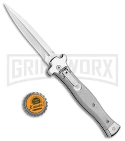AGA Campolin Zero Gray Aluminum Leverlock Auto Knife - Dagger Tumbled -Automatic Knives Shop AGA Campolin Zero Gray Aluminum LL Dagger Tumbled AGA01ALP D BHQ 99915 jr bottlecap large