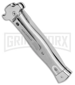 AGA Campolin Zero Gray Aluminum Leverlock Auto Knife - Dagger Tumbled -Automatic Knives Shop AGA Campolin Zero Gray Aluminum LL Dagger Tumbled AGA01ALP D BHQ 99915 jr side large