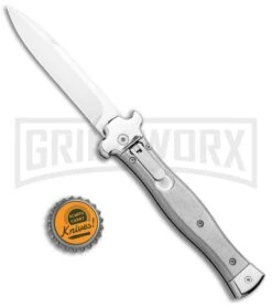 AGA Campolin Zero Gray Aluminum Leverlock Auto Knife - Bayonet Tumbled -Automatic Knives Shop AGA Campolin Zero Italian LL Gray Aluminum Tumbled AGA01ALP B BHQ 97991 jr bottlecap large
