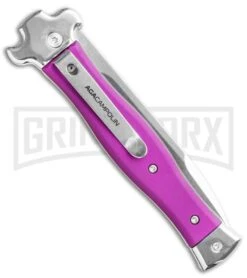 AGA Campolin Zero Violet Leverlock Auto Knife - Bayonet Tumbled -Automatic Knives Shop AGA Campolin Zero Italian Leverlock Automatic Knife Violet G 10 3.75in Tumbled AGA01ALVI LB BHQ 113941 LS Side large