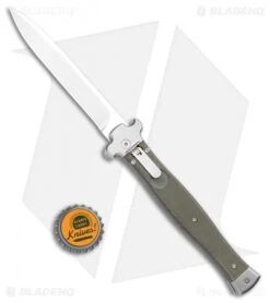 AGA Campolin Zero+ Italian Leverlock Automatic Knife OD Grn G-10 (4.5"Sat Bayo) -Automatic Knives Shop AGA Campolin Zero Plus Italian LL Auto OD Green G 10 Satin Bayo AGA02V SB BHQ 108800 jr bottlecap