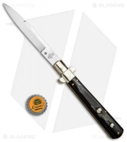 AGA Campolin 11" Frosolone Bayonet Stiletto Automatic Brazilian Horn (5" Satin) -Automatic Knives Shop AGA Frosolone Brazilian Nickel 11in Bayo BP 29291 jr bottlecap