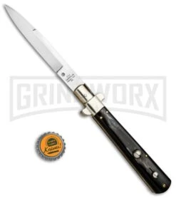 AGA Campolin 11" Frosolone Brazilian Horn Stiletto Automatic Knife - Bayonet -Automatic Knives Shop AGA Frosolone Brazilian Nickel 11in Bayo BP 29291 jr bottlecap large