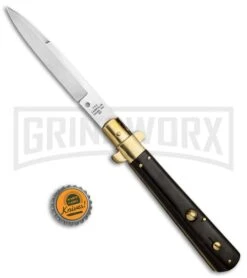 AGA Campolin 11" Frosolone Ebony/Brass Stiletto Automatic Knife - Bayonet -Automatic Knives Shop AGA Frosolone Ebony Brass 11in Bayo BP 29295 jr bottlecap large