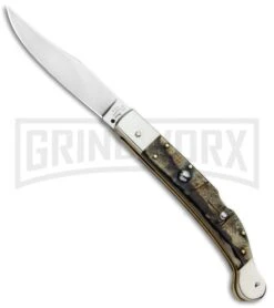 AGA Campolin Sahara Ram Horn Italian Stiletto Automatic Knife - Mirror Plain