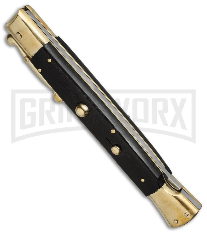 AGA Campolin 13" Stiletto Brass Swinguard Ebony Wood Automatic Knife - Dagger 2 AGA Campolin 13" Stiletto Brass Swinguard Ebony Wood Automatic Knife - Dagger - Image 2