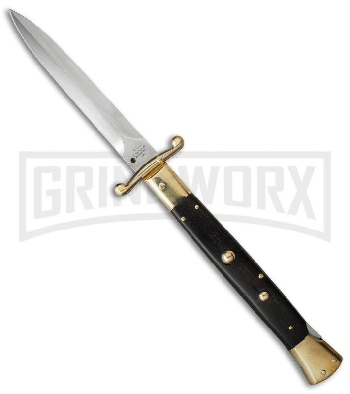AGA Campolin 13" Stiletto Brass Swinguard Ebony Wood Automatic Knife - Dagger 1 AGA Campolin 13" Stiletto Brass Swinguard Ebony Wood Automatic Knife - Dagger