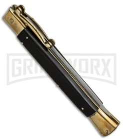 AGA Campolin 13" Stiletto Brass Swinguard Ebony Wood Automatic Knife - Dagger 6 AGA Campolin 13" Stiletto Brass Swinguard Ebony Wood Automatic Knife - Dagger -Automatic Knives Shop aga 13in swing brass ebony dagger side cm large