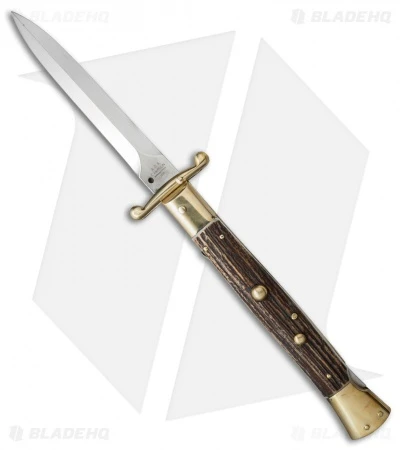 AGA Campolin 13" Swinguard Automatic Knife Brass/Stag Horn (5.75" Satin Dagger) 1 AGA Campolin 13" Swinguard Automatic Knife Brass/Stag Horn (5.75" Satin Dagger)