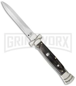 A.G.A. Campolin 9" Maltese Cross Stiletto Dark Horn Automatic Knife - Dagger