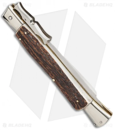 AGA Campolin 13" Bat Swinguard Automatic Knife Stag Horn (5.75" Satin Dagger) 2 AGA Campolin 13" Bat Swinguard Automatic Knife Stag Horn (5.75" Satin Dagger) - Image 2