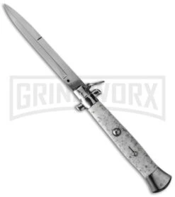 AGA Campolin 15" Italian Stiletto Marble Ring Pull Automatic Knife - Bayonet