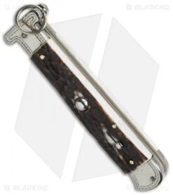 AGA Campolin 9" Francese Ring Pull Automatic Knife Stag Horn (3.7" Satin Flat) 6 AGA Campolin 9" Francese Ring Pull Automatic Knife Stag Horn (3.7" Satin Flat) -Automatic Knives Shop aga campolin francese engraved stag bottom cm