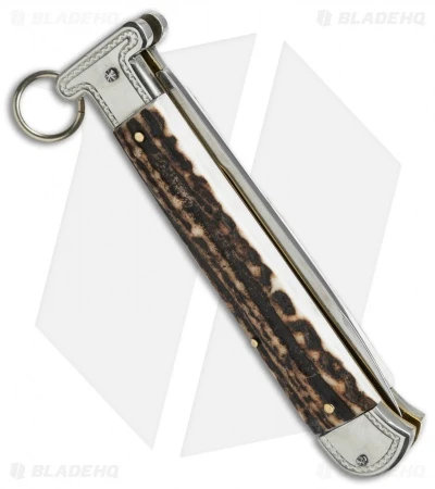 AGA Campolin 9" Francese Ring Pull Automatic Knife Stag Horn (3.7" Satin Flat) 2 AGA Campolin 9" Francese Ring Pull Automatic Knife Stag Horn (3.7" Satin Flat) - Image 2