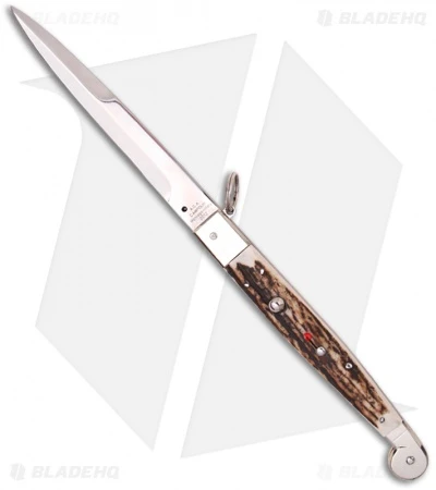 AGA Campolin 12" Sicilian Ring Pull Automatic Knife Stag Horn (5.5" Satin Bayo) 1 AGA Campolin 12" Sicilian Ring Pull Automatic Knife Stag Horn (5.5" Satin Bayo)